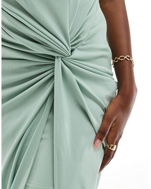 AX Paris Green Slinky Ruched One Shoulder Twist Detail Midaxi Dress
