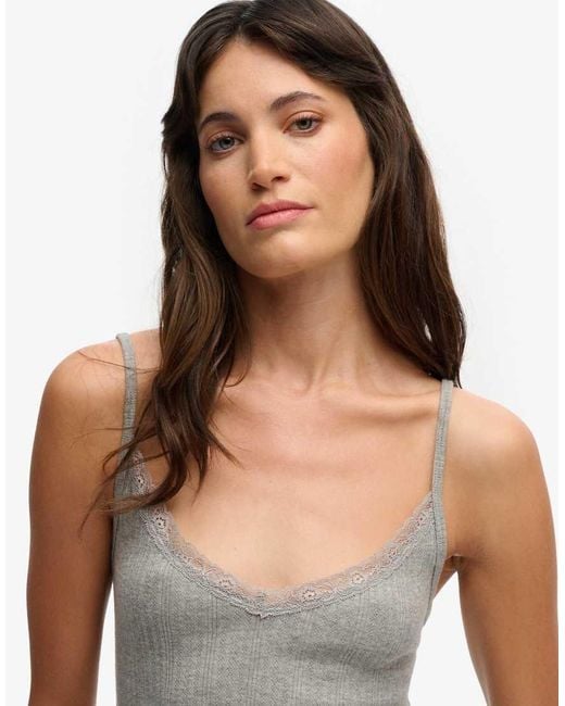 Superdry White Athletic Essentials V Neck Pointelle Cami Top