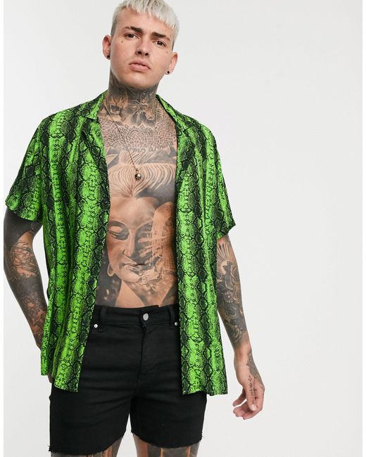ASOS – Hemd mit Neon-Schlangenmuster in Green für Herren