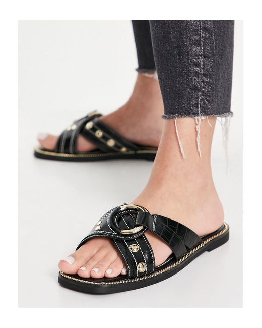 River Island Wide Fit Hardware Crossover Sandals in Black - Lyst