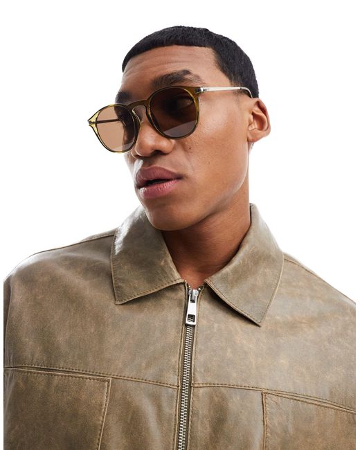ASOS Brown Oversized Round Sunglasses for men