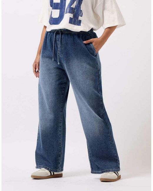 Yours Clothing Blue Drawstring Wide Leg Jeans