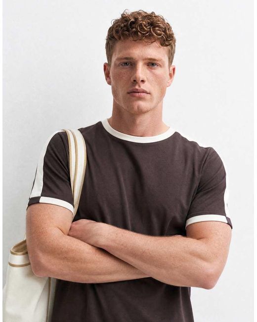 ASOS Brown Heavyweight Regular Fit T-Shirt With Contrast Panel for men