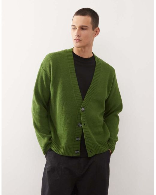 Collusion Green V-neck Knitted Cardigan for men