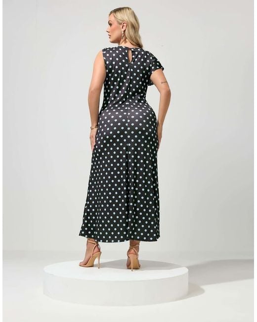 Yours Clothing Blue Polka Dot Buckle Detail Maxi Dress