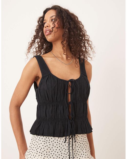 Abercrombie & Fitch Black Ruched Tie Front Top