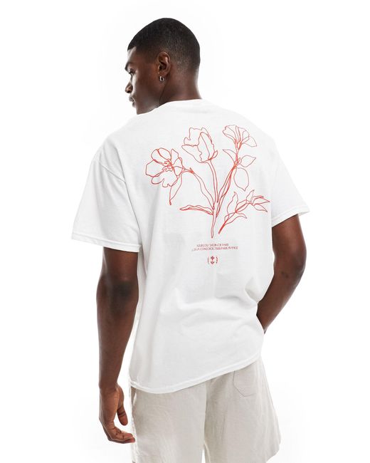 T-shirt oversize à imprimé fleuri au dos ASOS pour homme en coloris White