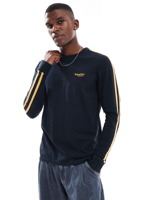 Superdry – essential – langärmliges retro-oberteil in Blue für Herren