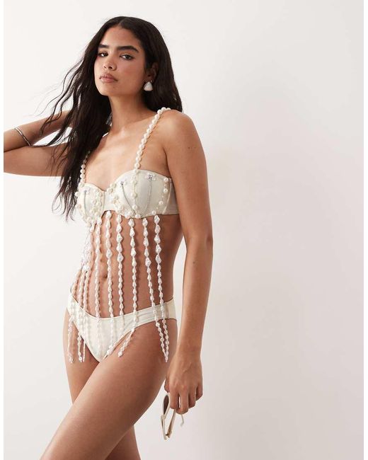 ASOS Brown Pearlescent Ruched Bikini Bottoms
