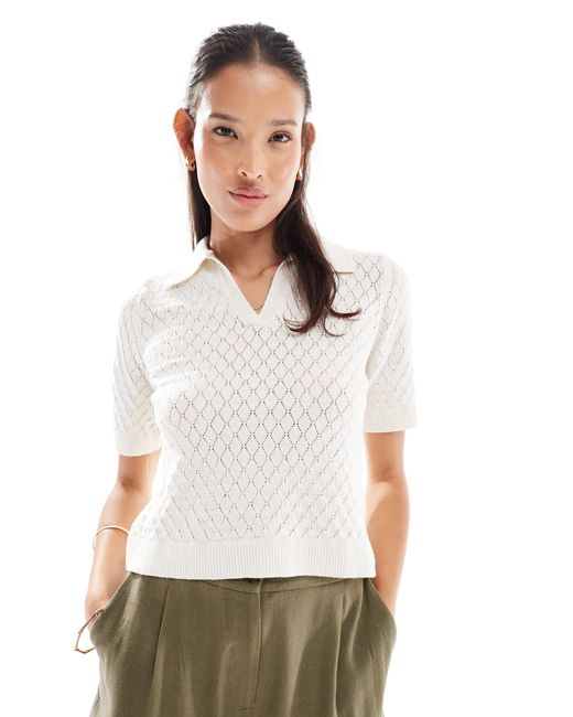 ONLY White – polohemd aus weitmaschigem strick