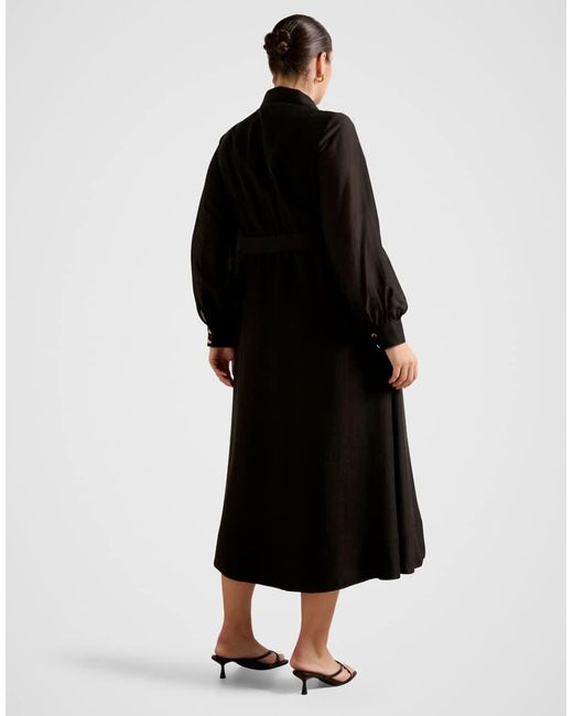 Forever New Black Belted Seam Detail Shirt Midi Dress