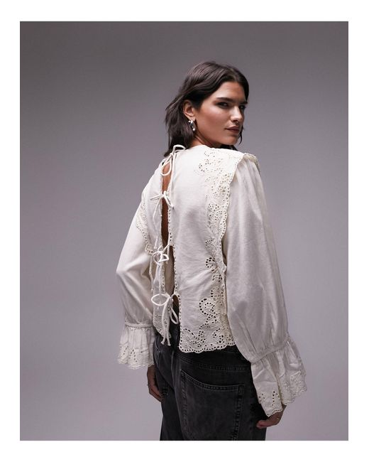 TOPSHOP White Cutwork Frill Blouse