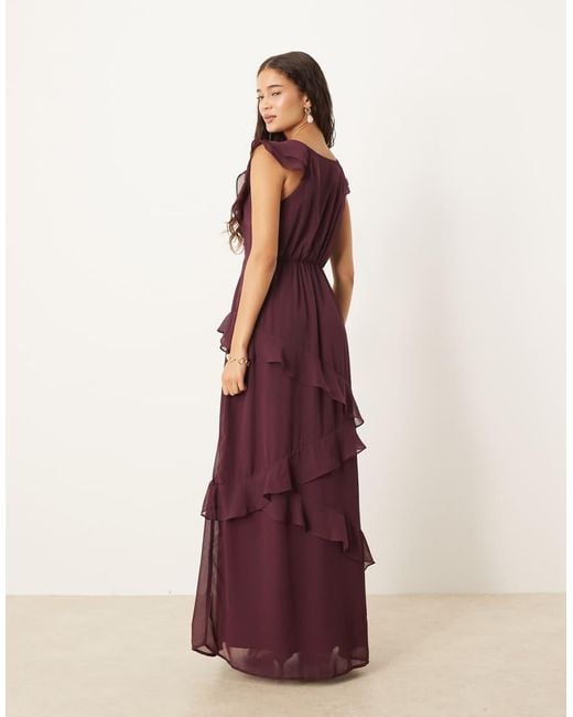 Vila Maxi Jurk Van Chiffon Met V-Hals En Ruches in het Purple