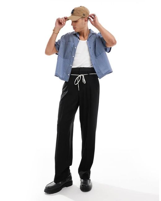 Pantalones De Vestir De Pernera Ancha Con Detalle De Cinturilla Doble De ASOS de hombre de color Blue