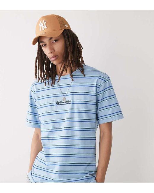 Columbia Blue Somer Slope Ii Striped T-shirt for men