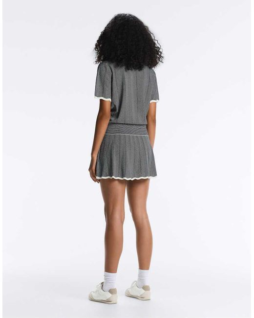 Oysho Blue Herringbone Pleated Knit Skirt