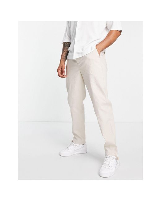 TOPMAN Straight Lightly Ribbed Trousers in White for Men | Lyst Canada
