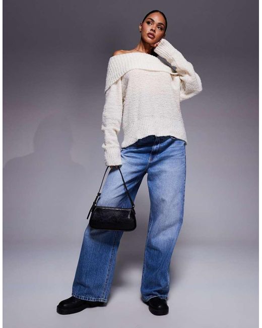 Princess Polly Gray Parkley Boucle Deep Bardot Jumper