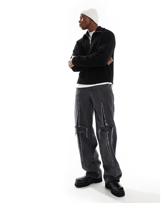 Weekday Black Jim Wool Blend Half Zip Jumper for men