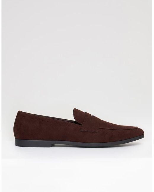 Threadbare Brown Faux Suede Penny Loafers for men