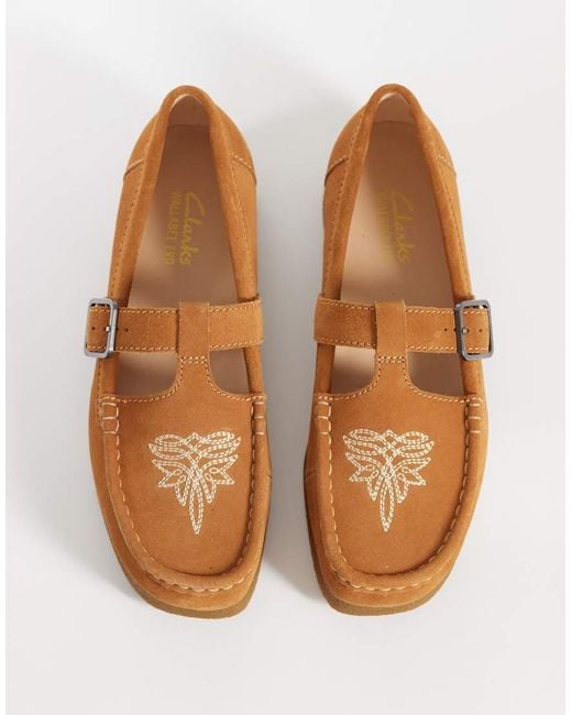 Clarks White Wallabeeevo T Bar Shoes