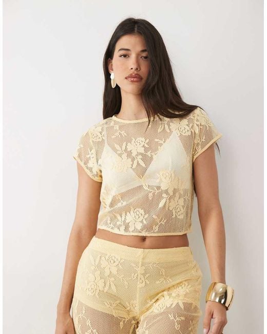 ASOS Natural Crochet Floral Lace Baby Tee