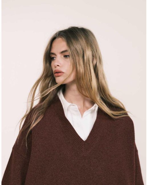 ASOS Brown Extreme Boxy V Neck Structured Jumper