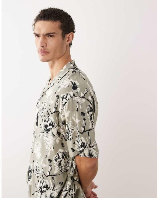 Jack & Jones Natural Revere Collar Shirt With Floral Print for men