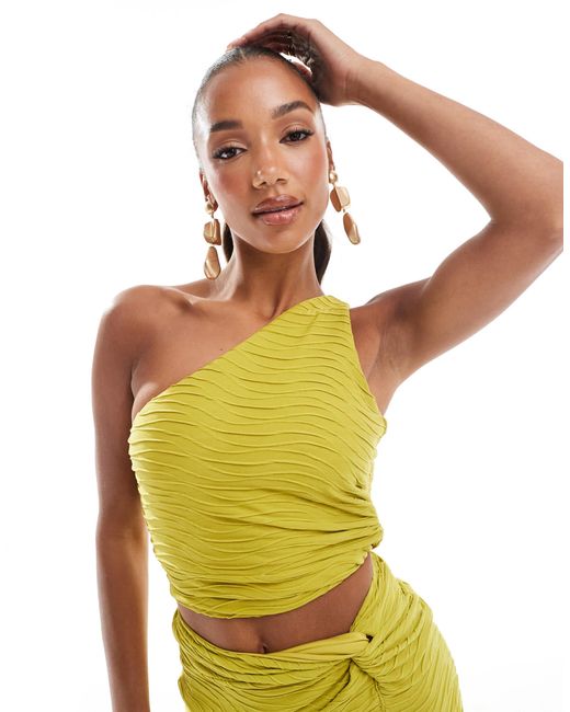 ASOS Orange One Shoulder Ripple Texture Crop Top