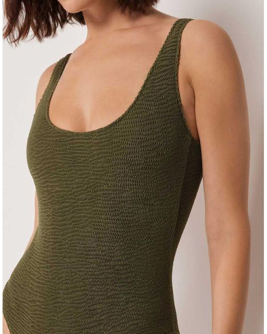Calzedonia Green High-Leg Swimsuit Crinkle Waves