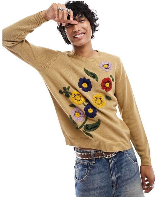 ASOS Metallic Knitted Jumper With Floral Hand Embroidery for men