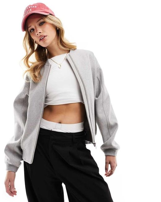 New Look Gray Wool Bomber Jacket