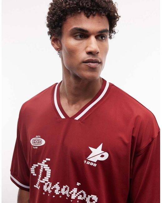 ASOS Red Oversized T-shirt With Football Graphic for men