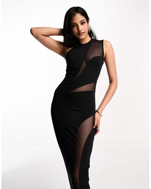 ASOS Asymmetric Cut Out Mesh Midi Dress in Black | Lyst Canada