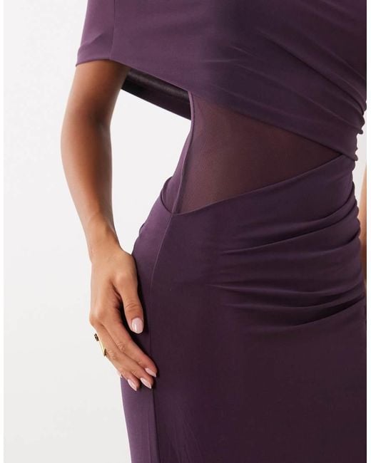 ASOS Purple Slinky Draped Cutaway Mesh Column Dress
