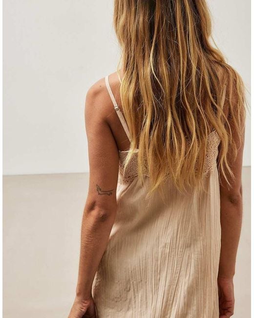 NA-KD Brown Crinkle Lace Detail Maxi Dress