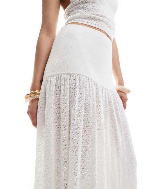 4th & Reckless White Knitted Drop Waist Beach Maxi Skirt Co-ord