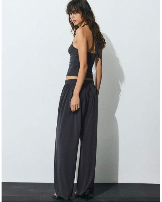 Pull&Bear Gray Relaxed Fit Cupro Trousers