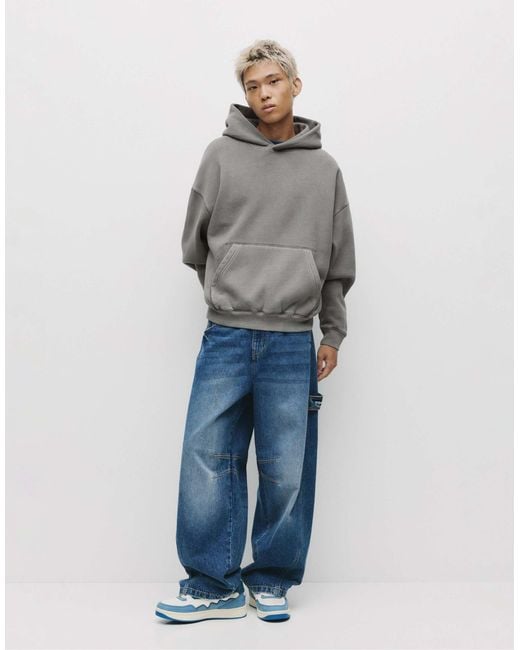 Pull&Bear – kastiger kapuzenpullover in Gray für Herren