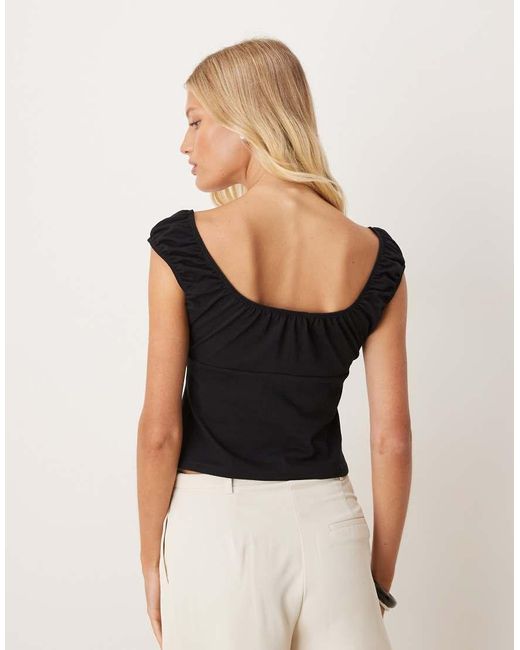 ASOS Black Milkmaid Short Sleeve Button Through Top