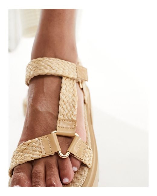 Public Desire White Hazard Chunky Sandal With Raffia