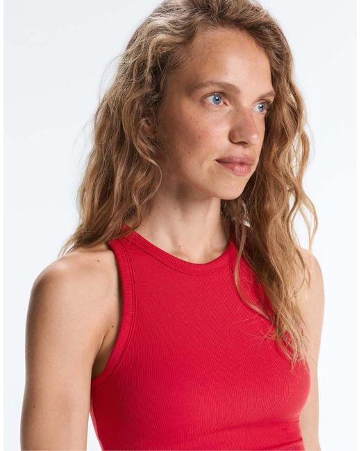 Oysho Red Rib Modal Blend Long Tank Top