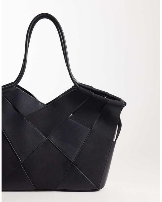 ASOS Black Faux Suede And Faux Leather Mix Weave Tote Bag