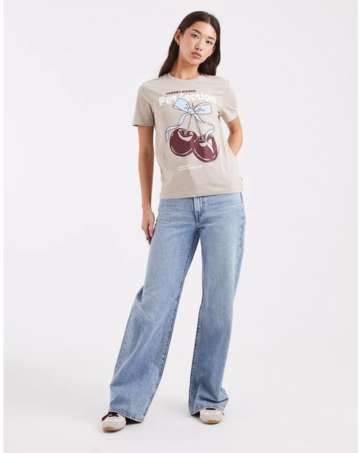 ONLY Natural Cherry Graphic Print Boxy T-shirt