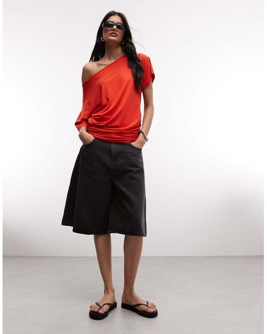 Collusion Red Off The Shoulder Drapey Top