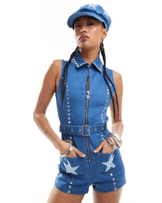 Easy Tiger Blue Retro Playsuit