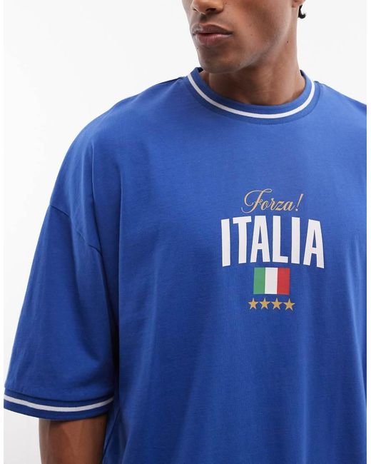 ASOS Blue Oversized T-shirt With Italy Football Graphic for men