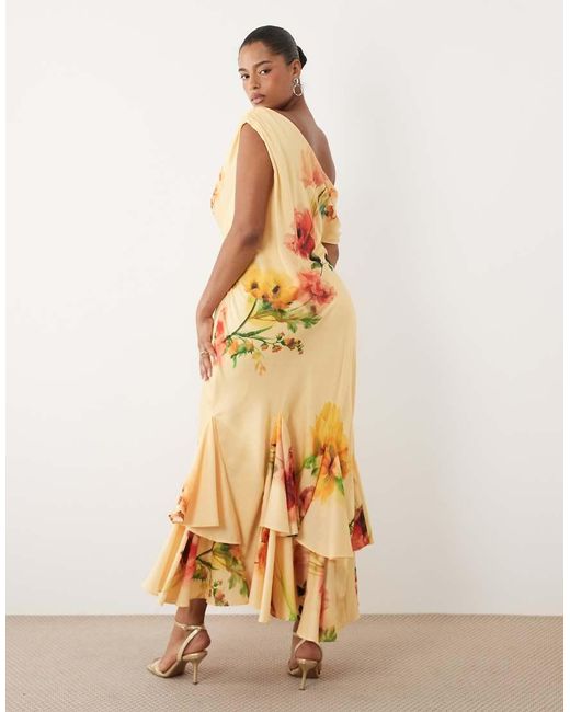 ASOS Multicolor Asos Design Curve Fallen Shoulder Midaxi Dress With Asymmetric Godet Hem