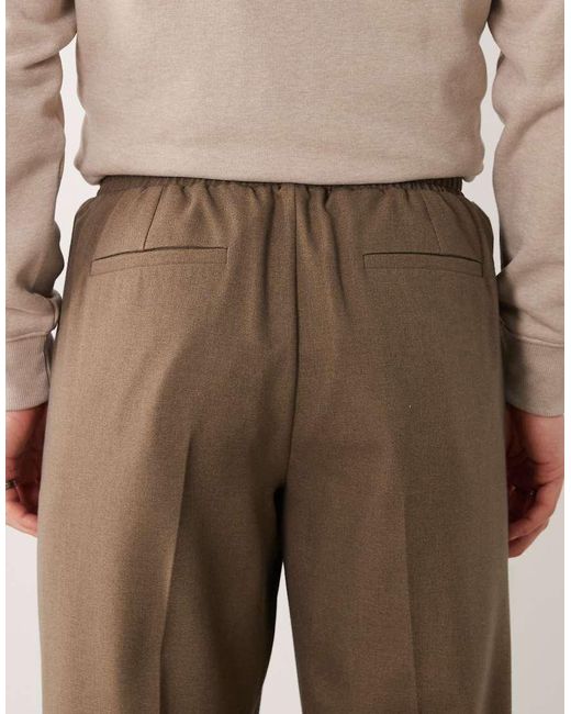 ASOS Natural Tailored Pull On Wide Leg Trousers for men