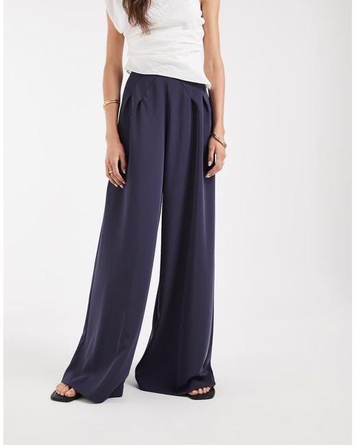 ASOS Blue Tall Tailored Pleated Waist Wide Leg Pants